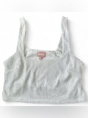 Brand NEW: REVOLVE x Show Me Your Mumu White Sequin Square-Neck Crop Tank